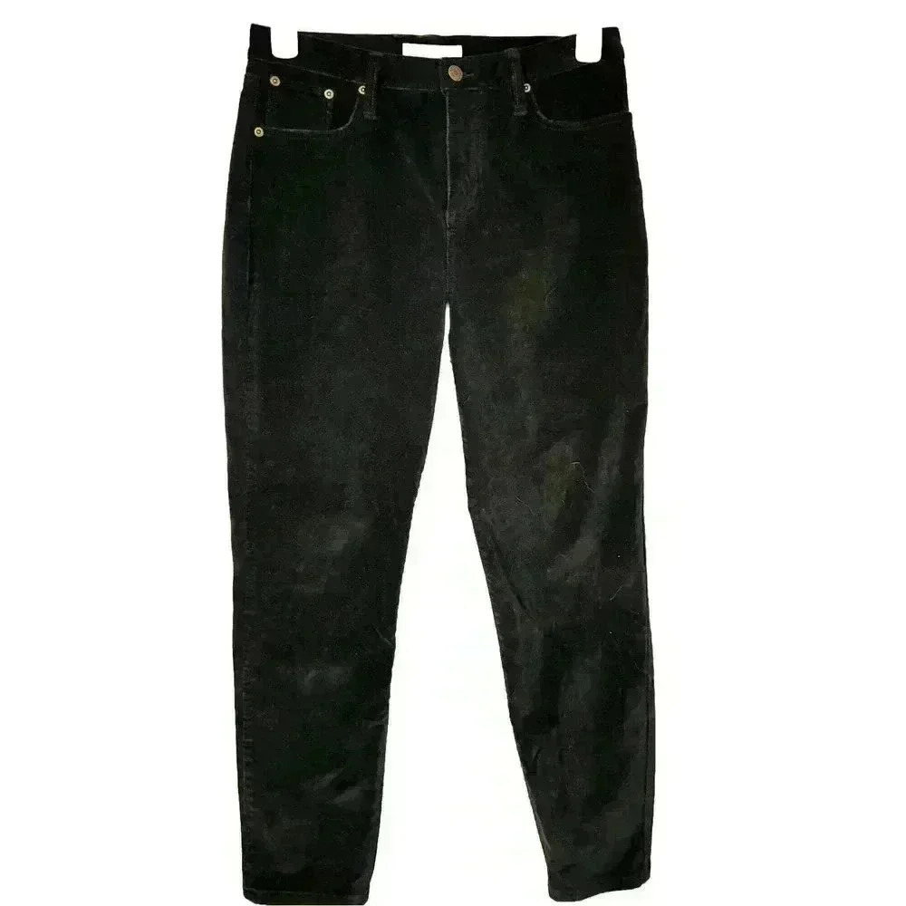 Garnet Hill Black Essential Slim Velvet Pants Size 8 Velour Business Casual